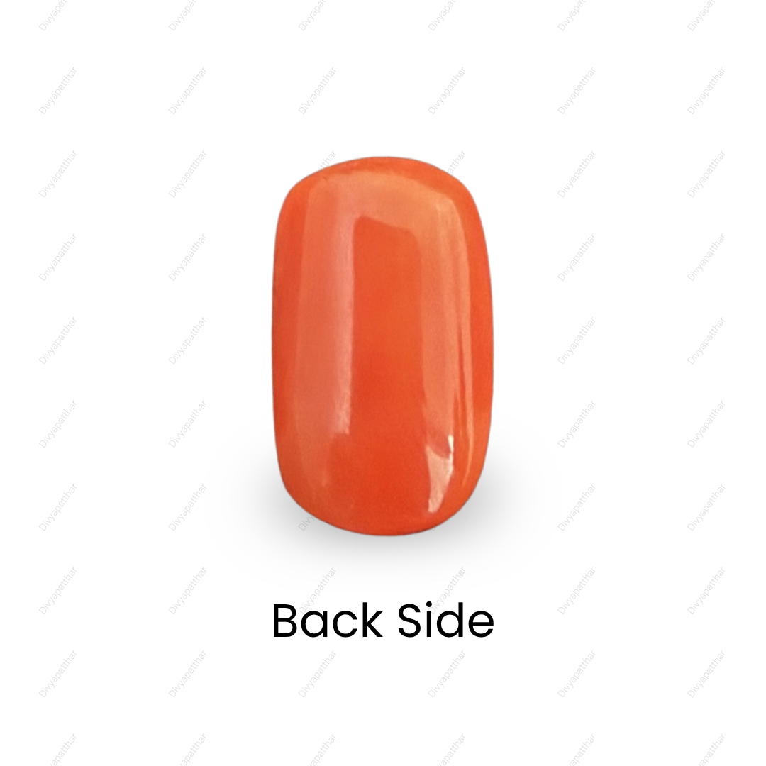 Natural Red Coral (Moonga) Gemstone – Cabochon Shape (6.50 Carat | 7.08 Ratti | 14.2 × 8.3 × 6.9 mm)
