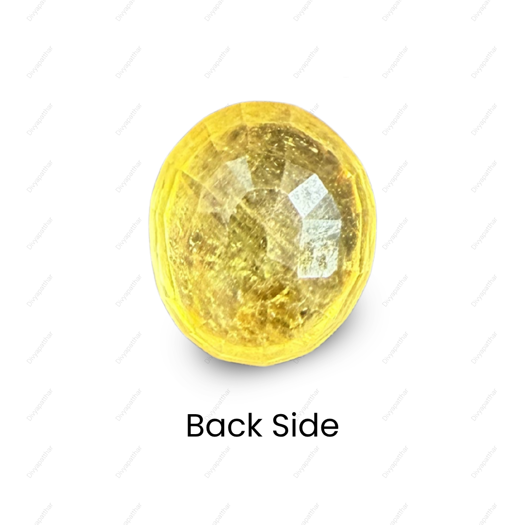 Natural Yellow Sapphire (Pukhraj) Gemstone – Oval Shape (4.30 Carat | 4.68 Ratti | 9.0 × 7.9 × 6.4 mm)