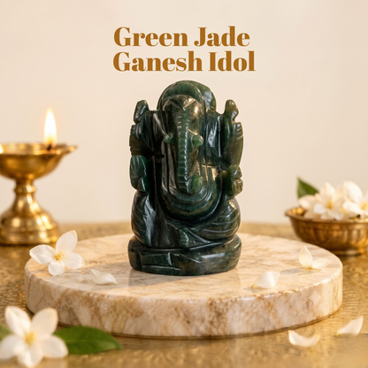 Natural Green Jade Ganesh Idol (117.43 Gram | LBH: 7.5 × 2.5 × 4 cm)