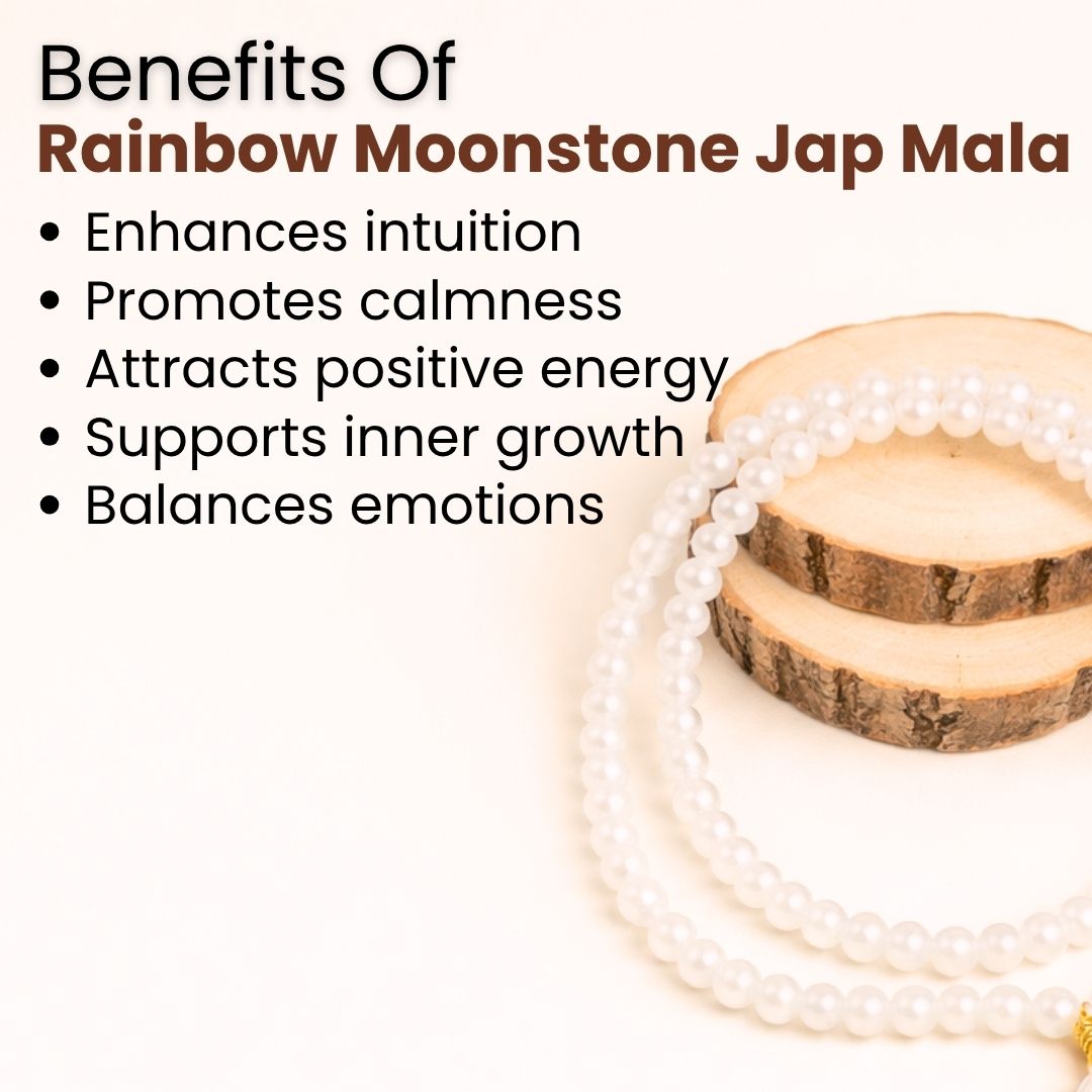 Rainbow Moonstone Jap Mala – Intuition, Emotional Balance & Divine Guidance