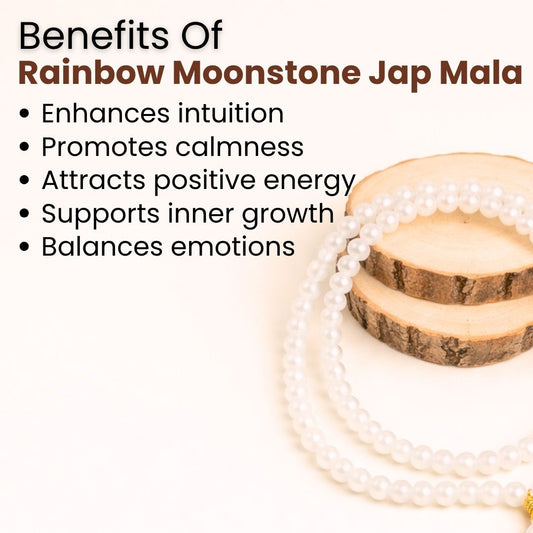 Rainbow Moonstone Jap Mala – Intuition, Emotional Balance & Divine Guidance