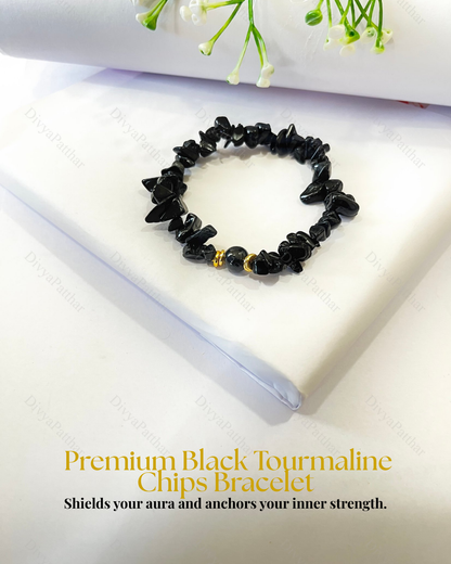 Premium Black Tourmaline Chips Bracelet (Powerful Protection, Grounding & Bold Fashion Aura)