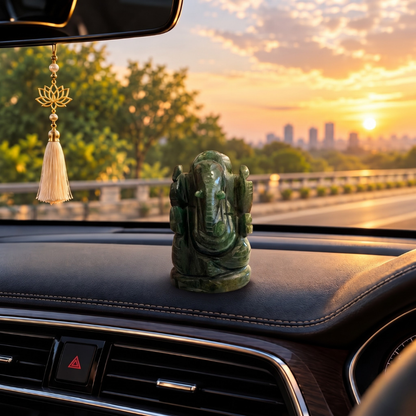 Natural Green Jade Ganesh Idol (117.43 Gram | LBH: 7.5 × 2.5 × 4 cm)