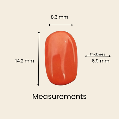 Natural Red Coral (Moonga) Gemstone – Cabochon Shape (6.50 Carat | 7.08 Ratti | 14.2 × 8.3 × 6.9 mm)
