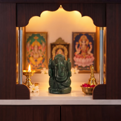 Natural Green Jade Ganesh Idol (117.43 Gram | LBH: 7.5 × 2.5 × 4 cm)