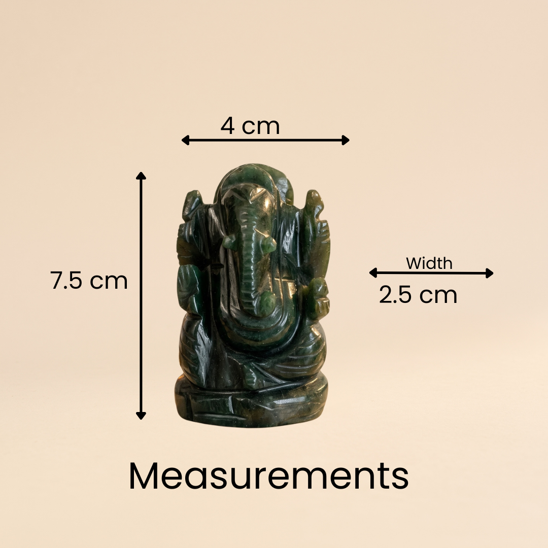 Natural Green Jade Ganesh Idol (117.43 Gram | LBH: 7.5 × 2.5 × 4 cm)