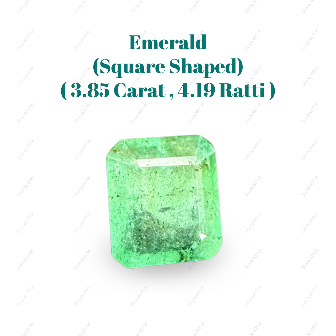 Natural Emerald (Panna) Gemstone – Square Shape (3.85 Carat | 4.19 Ratti | 10.1 × 9.0 × 4.9 mm)