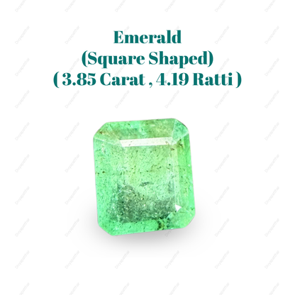Natural Emerald (Panna) Gemstone – Square Shape (3.85 Carat | 4.19 Ratti | 10.1 × 9.0 × 4.9 mm)