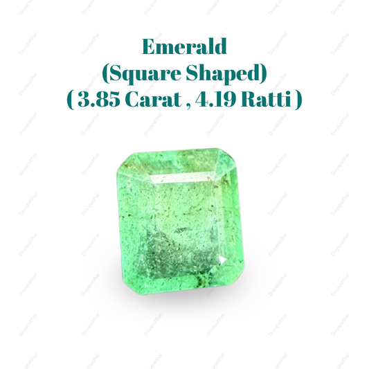 Natural Emerald (Panna) Gemstone – Square Shape (3.85 Carat | 4.19 Ratti | 10.1 × 9.0 × 4.9 mm)