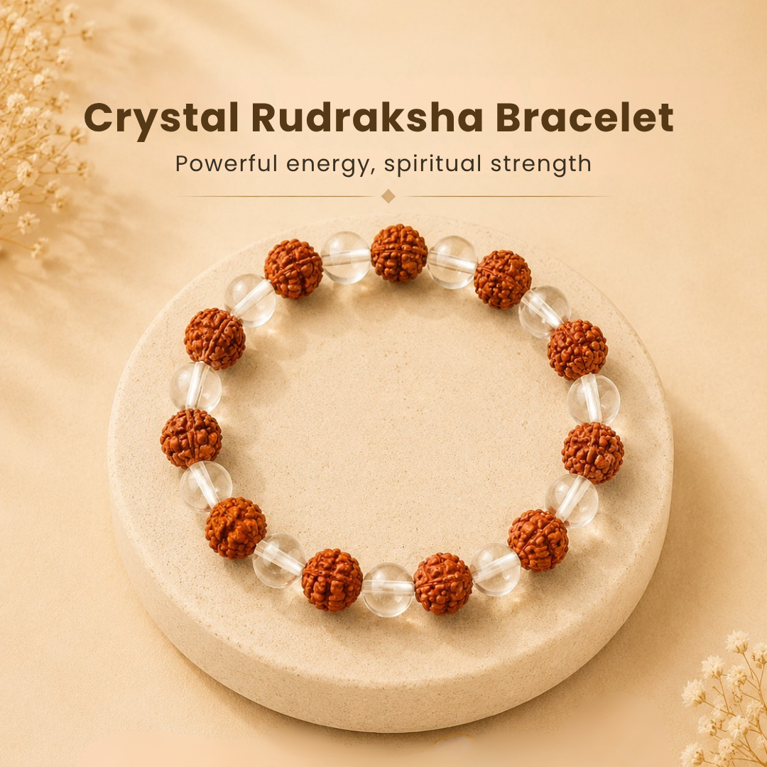 NATURAL CRYSTAL RUDRAKSHA BRACELET (CLARITY, FOCUS & POSITIVE ENERGY)