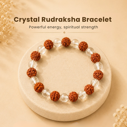 NATURAL CRYSTAL RUDRAKSHA BRACELET (CLARITY, FOCUS & POSITIVE ENERGY)