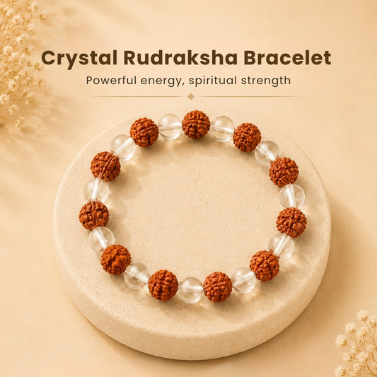 NATURAL CRYSTAL RUDRAKSHA BRACELET (CLARITY, FOCUS & POSITIVE ENERGY)