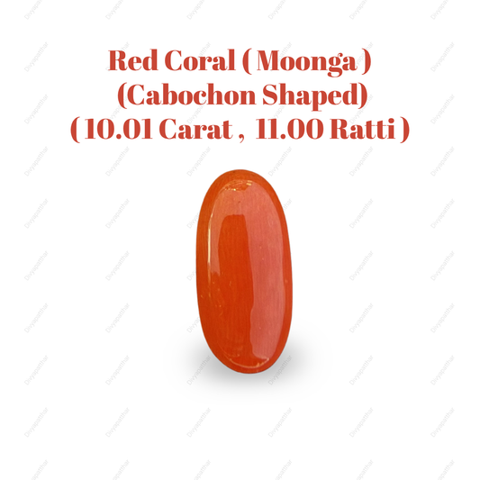 Natural Red Coral (Moonga) Gemstone – Cabochon Shape (10.01 Carat | 11.00 Ratti | 18.7 × 9.1 × 7 mm)