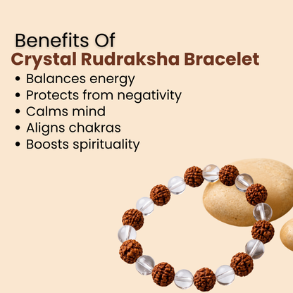 NATURAL CRYSTAL RUDRAKSHA BRACELET (CLARITY, FOCUS & POSITIVE ENERGY)