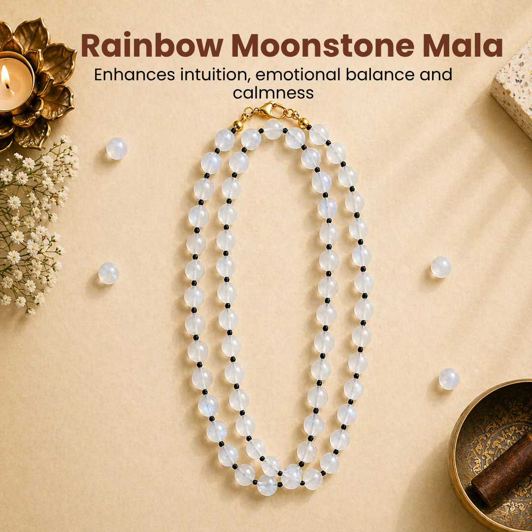Rainbow Moonstone Mala – Intuition, Emotional Balance & New Beginnings