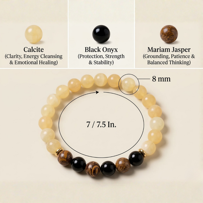 Pisces (मीन राशि) Zodiac Calcite, Black Onyx & Mariam Jasper Bracelet