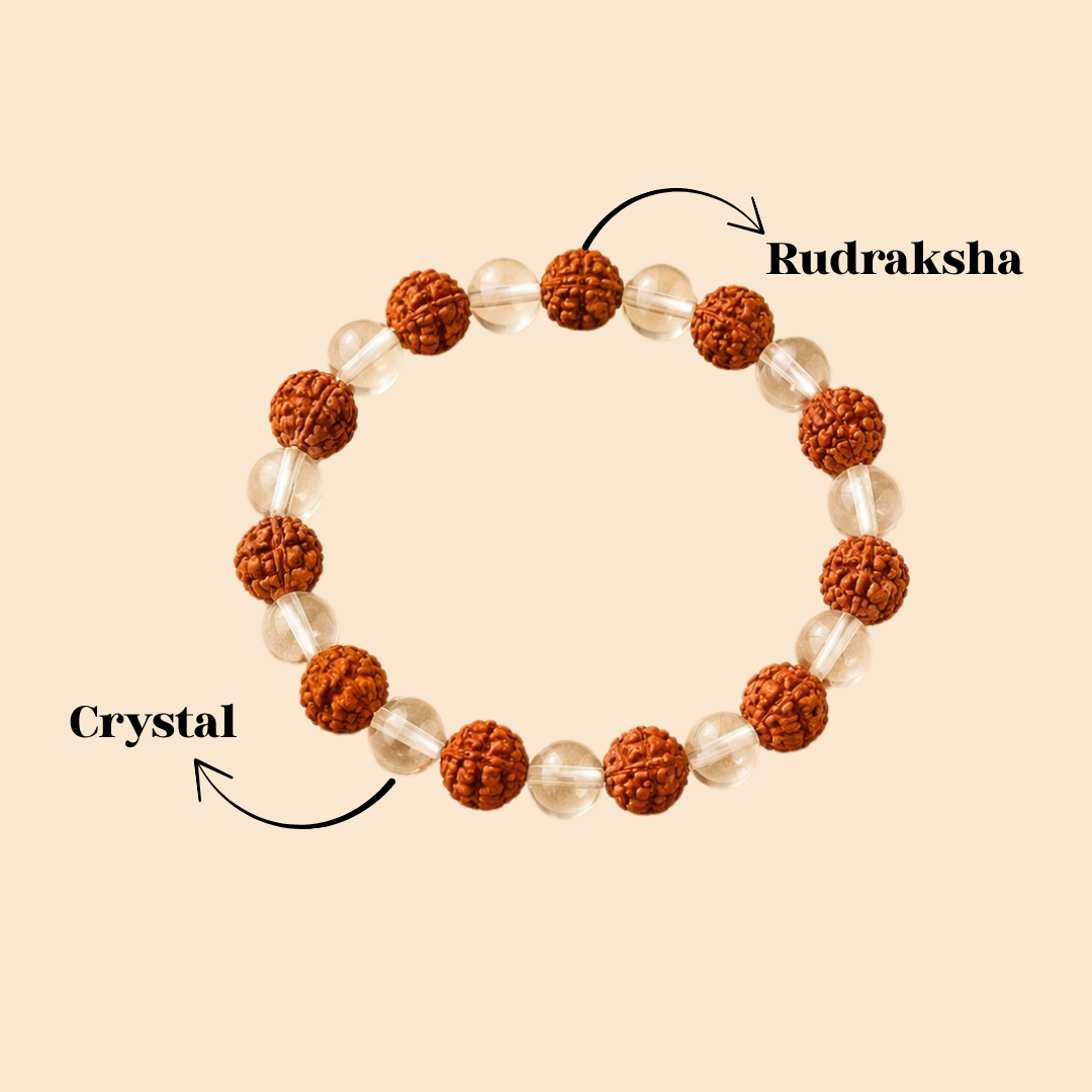 NATURAL CRYSTAL RUDRAKSHA BRACELET (CLARITY, FOCUS & POSITIVE ENERGY)