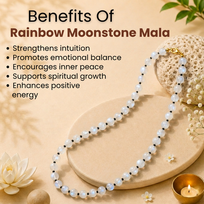Rainbow Moonstone Mala – Intuition, Emotional Balance & New Beginnings