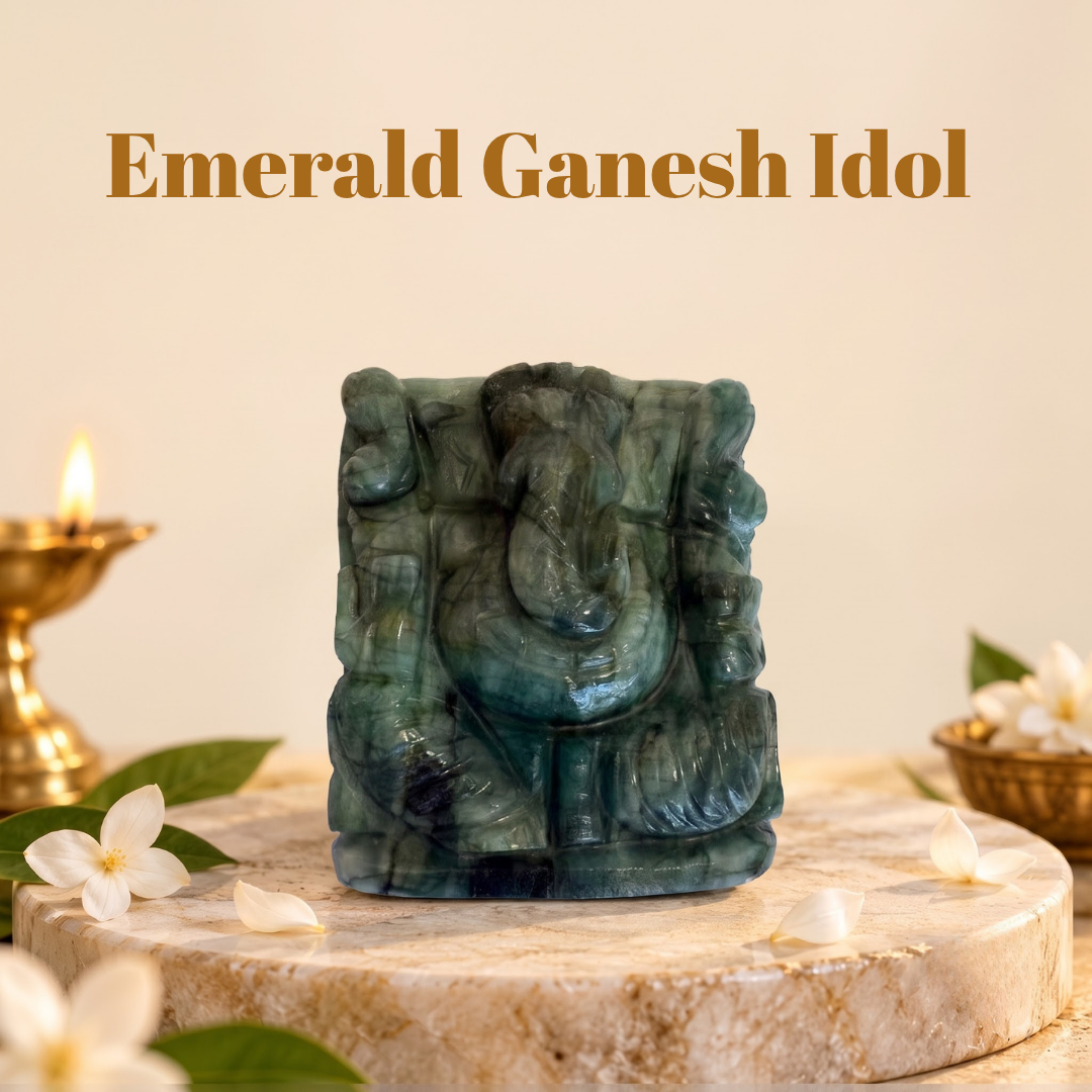 Natural Emerald (Panna) Ganesh Idol (308 Carat | LBH: 2 × 1.8 × 4.5 cm)