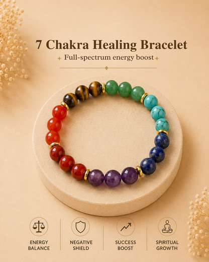 NATURAL 7 CHAKRA HEALING BRACELET (BALANCE, PROTECTION & SUCCESS)