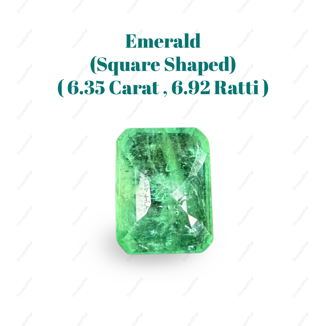 Natural Emerald (Panna) Gemstone – Square Shape (6.35 Carat | 6.92 Ratti | 12.4 × 9.2 × 9.2 mm)