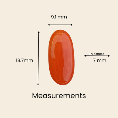 Natural Red Coral (Moonga) Gemstone – Cabochon Shape (10.01 Carat | 11.00 Ratti | 18.7 × 9.1 × 7 mm)