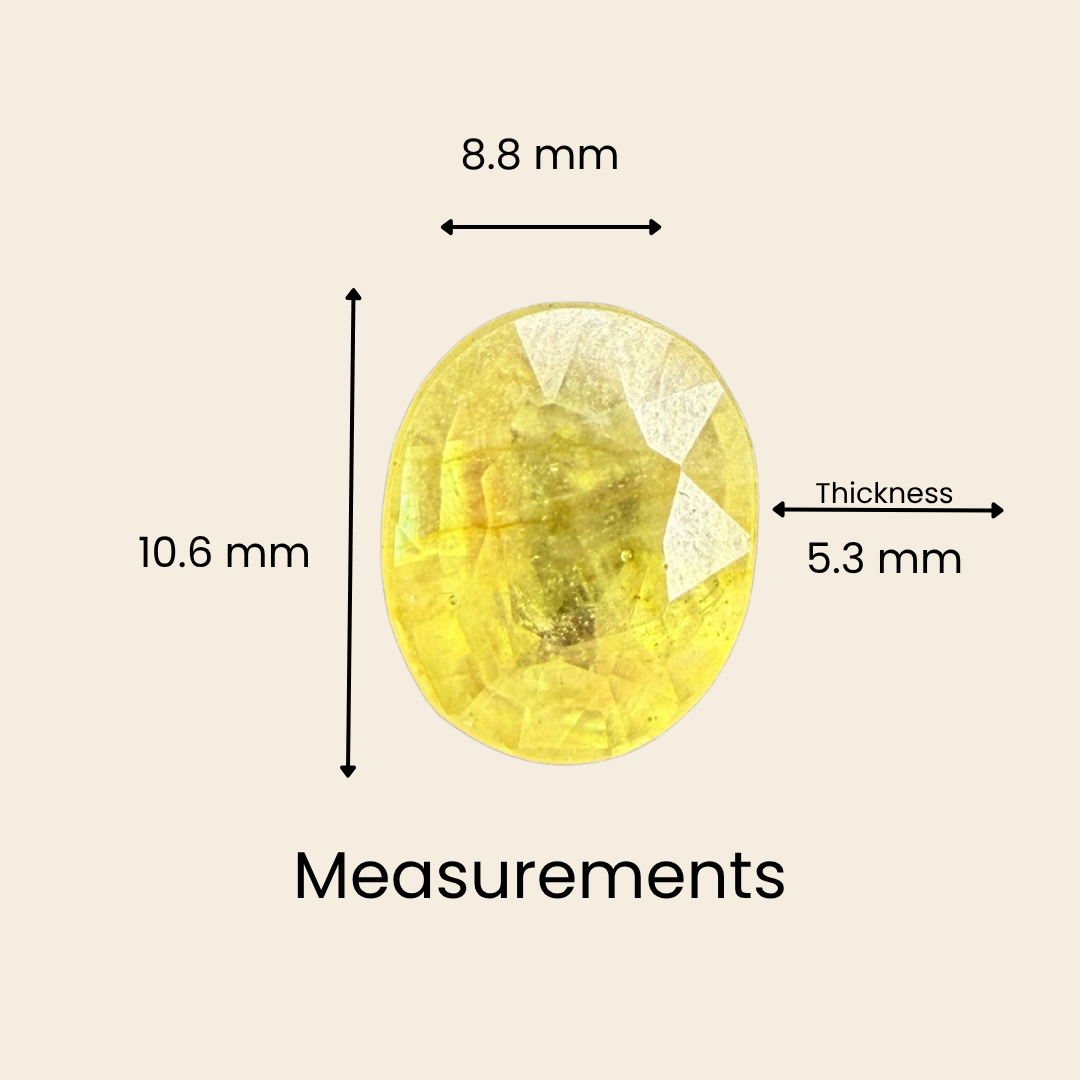 Natural Yellow Sapphire (Pukhraj) Gemstone – Oval Shape (4.60 Carat | 5.01 Ratti | 10.6 × 8.8 × 5.3 mm)