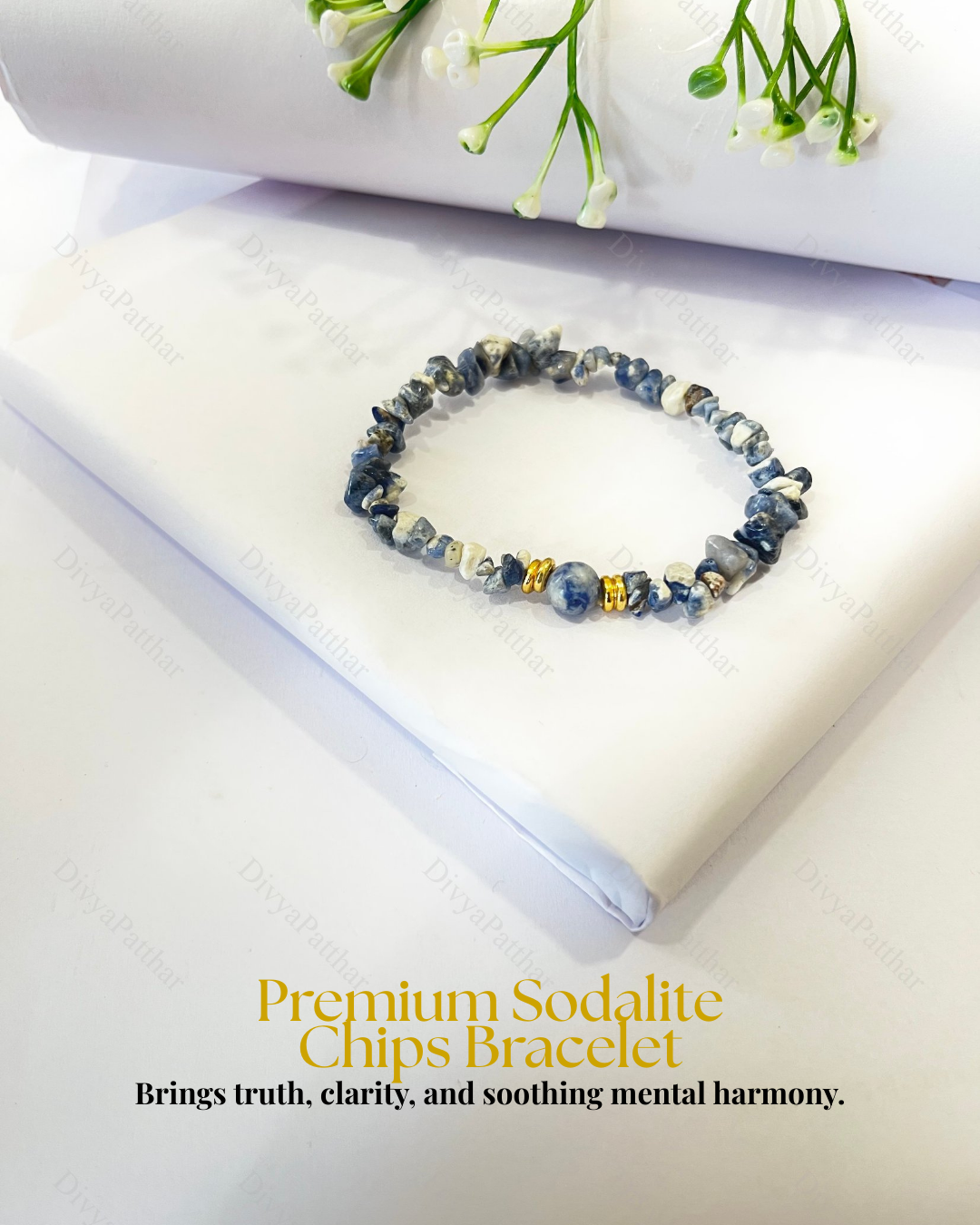 Premium Sodalite Chips Bracelet (Focus, Communication & Stylish Mental Clarity)