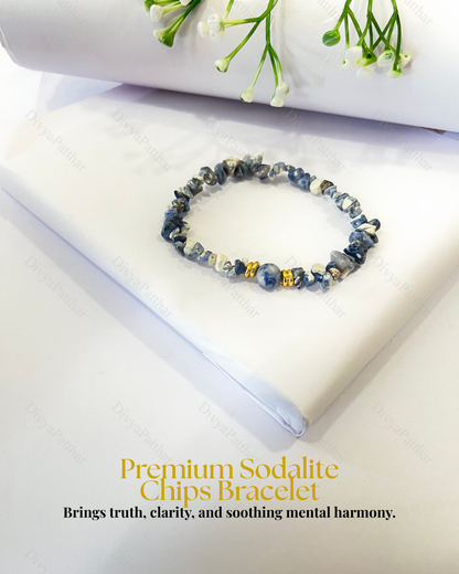 Premium Sodalite Chips Bracelet (Focus, Communication & Stylish Mental Clarity)