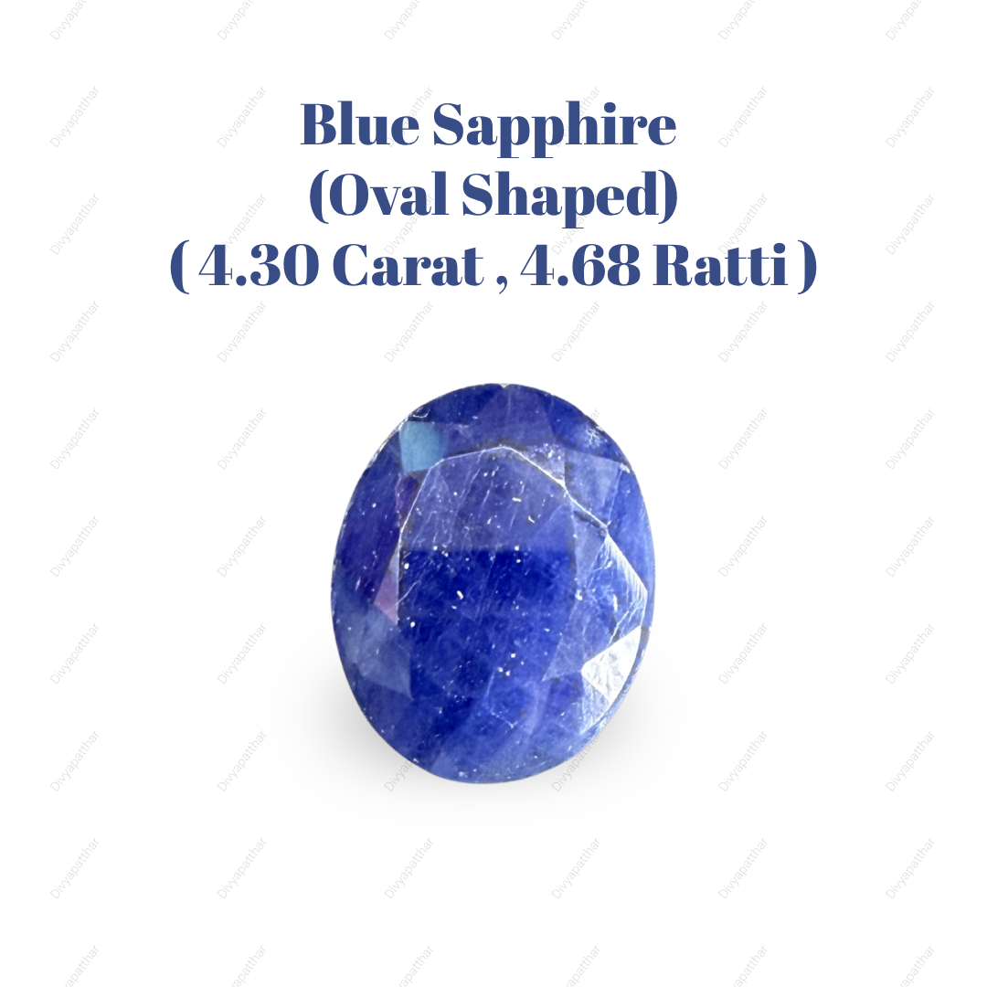 Natural Blue Sapphire (Neelam) Gemstone – Oval Shape (4.30 Carat | 4.68 Ratti | 10.1 × 8.6 × 4.7 mm)