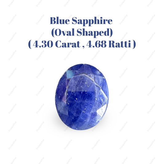 Natural Blue Sapphire (Neelam) Gemstone – Oval Shape (4.30 Carat | 4.68 Ratti | 10.1 × 8.6 × 4.7 mm)