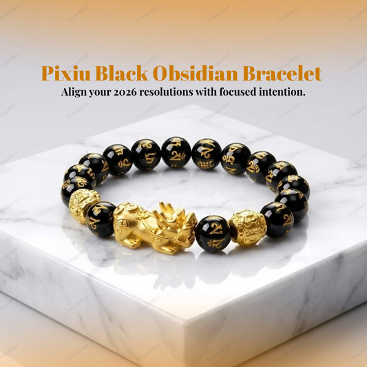 Pixiu Black Obsidian Bracelet – Wealth, Clarity & Protection (10mm Bead)
