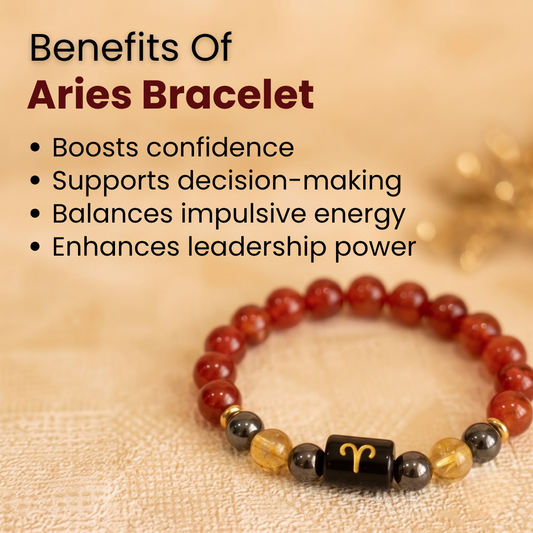 Aries (मेष राशि) Zodiac Carnelian, Hematite & Citrine Bracelet