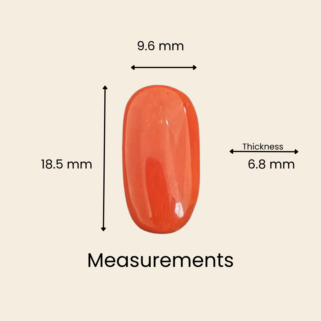 Natural Red Coral (Moonga) Gemstone – Cabochon Shape (10.10 Carat | 11.00 Ratti | 18.5 × 9.6 × 6.8 mm)