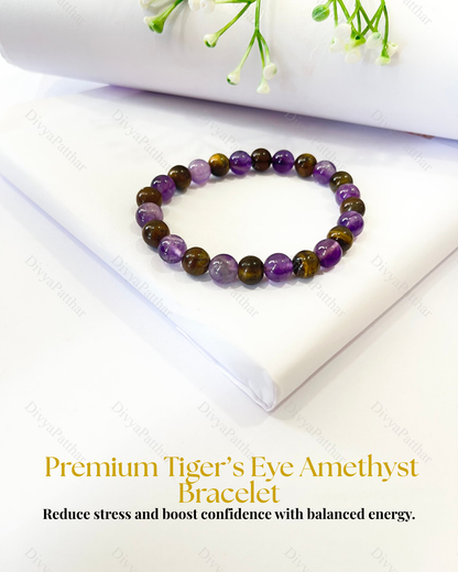 Premium Tiger Eye & Amethyst Bracelet (Protection, Calm Focus & Stylish Confidence)