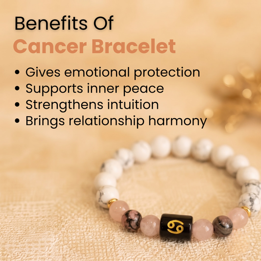 Cancer (कर्क राशि) Zodiac Howlite, Rose Quartz & Rhodonite Bracelet