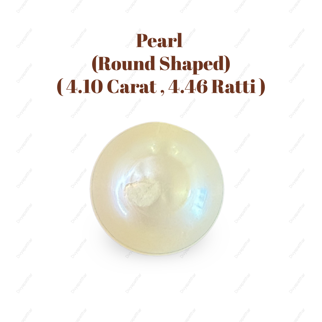 Natural Pearl (Moti) Gemstone – Round Shape (4.10 Carat | 4.46 Ratti | 9.3 × 6.2 mm)