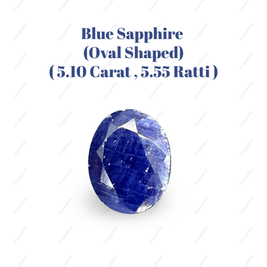 Natural Blue Sapphire (Neelam) Gemstone – Oval Shape (5.10 Carat | 5.55 Ratti | 10.9 × 8.9 × 5.3 mm)