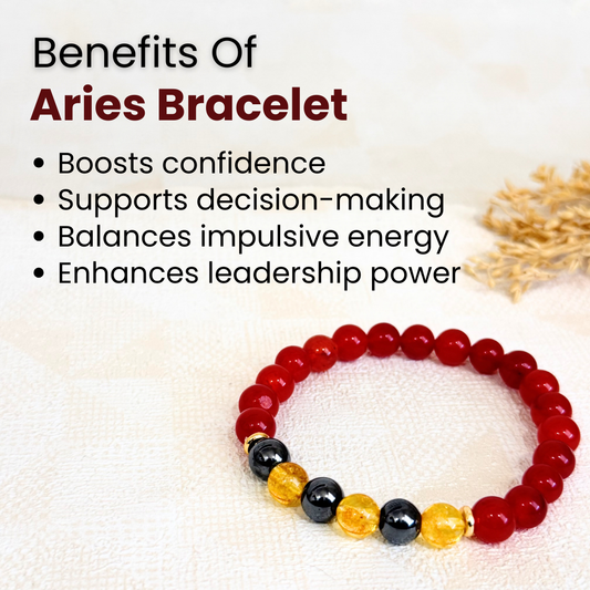 Aries (मेष राशि) Zodiac Carnelian, Hematite & Citrine Bracelet