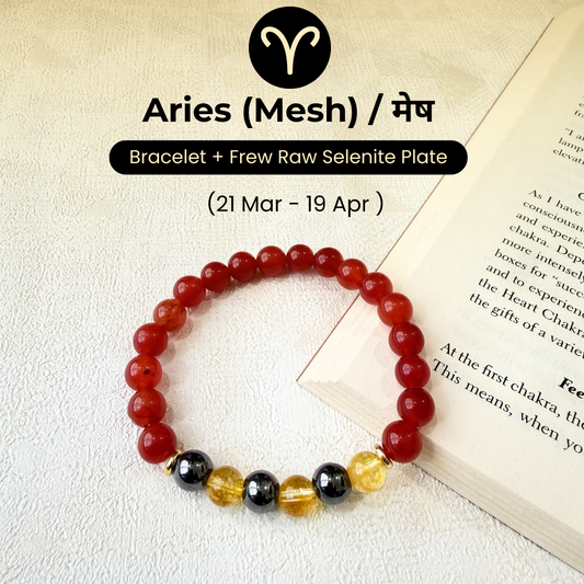 Aries (मेष राशि) Zodiac Carnelian, Hematite & Citrine Bracelet