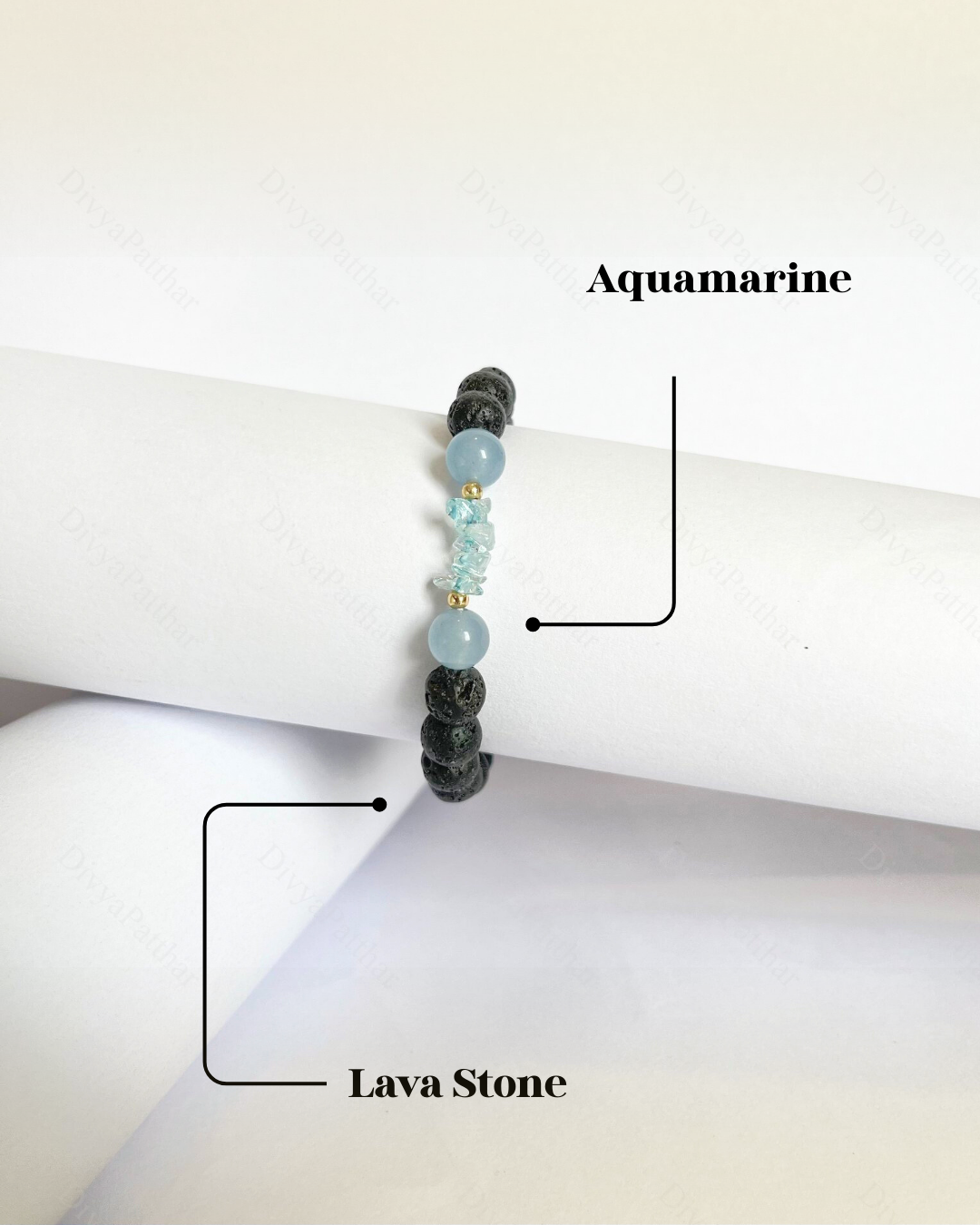 Premium Aquamarine Lava Bracelet (Calm Mind, Clarity & Stress Relief)
