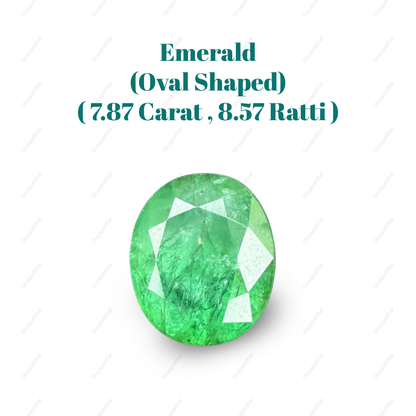 Natural Emerald (Panna) Gemstone – Oval Shape (7.87 Carat | 8.57 Ratti | 13.4 × 11.5 × 7.8 mm)