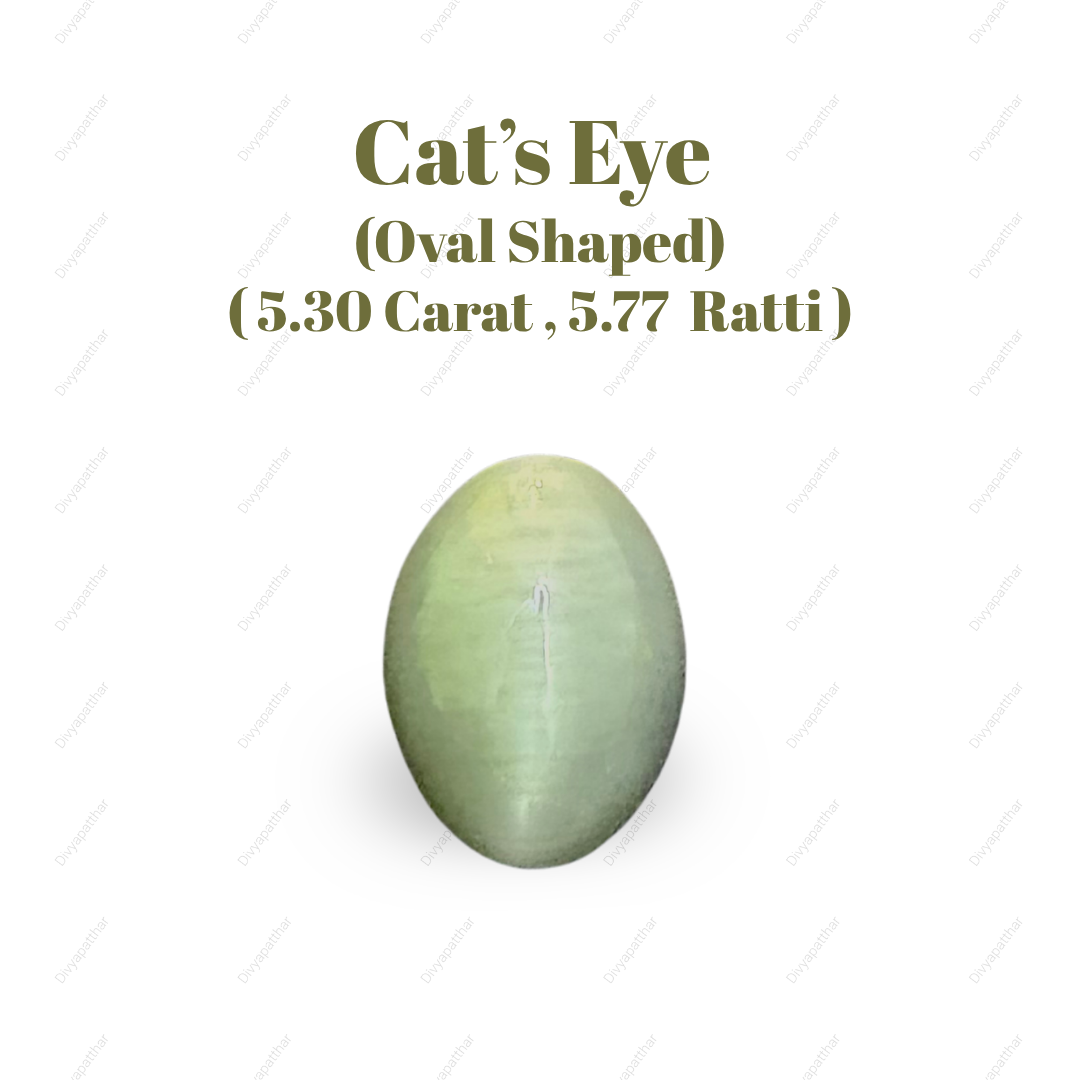 Natural Cat's Eye Gemstone – Oval Shape (5.30 Carat | 5.77 Ratti | 12.8 × 9.3 × 6.7 mm)