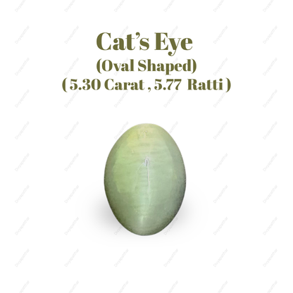 Natural Cat's Eye Gemstone – Oval Shape (5.30 Carat | 5.77 Ratti | 12.8 × 9.3 × 6.7 mm)