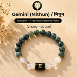 Gemini (मिथुन राशि) Zodiac Green Moss, Milky Quartz & Clear Quartz Bracelet