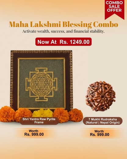 Maha Lakshmi Blessing Combo – (Shri Yantra Frame & 7 Mukhi Rudraksha)