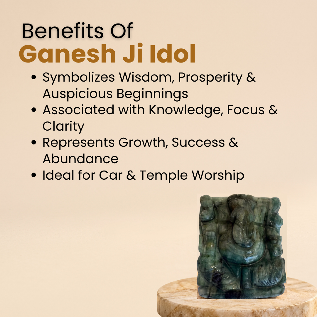 Natural Emerald (Panna) Ganesh Idol (308 Carat | LBH: 2 × 1.8 × 4.5 cm)