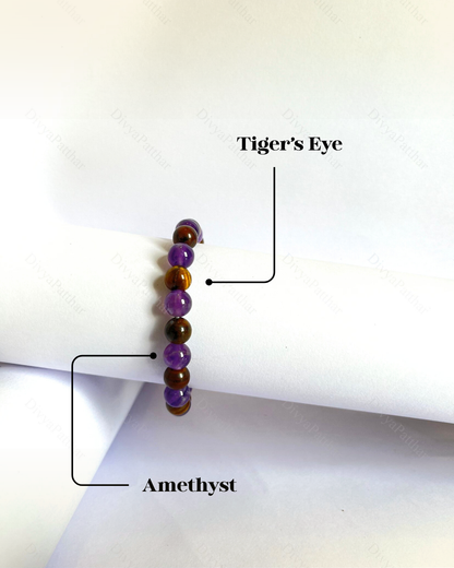Premium Tiger Eye & Amethyst Bracelet (Protection, Calm Focus & Stylish Confidence)