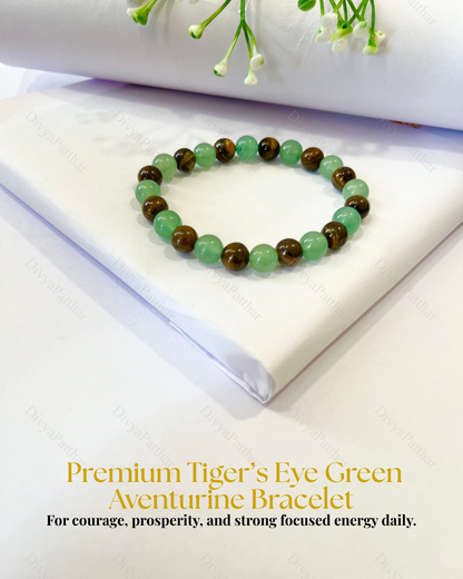 Premium Tiger Eye & Green Aventurine Bracelet (Success, Luck & Stylish Confidence)