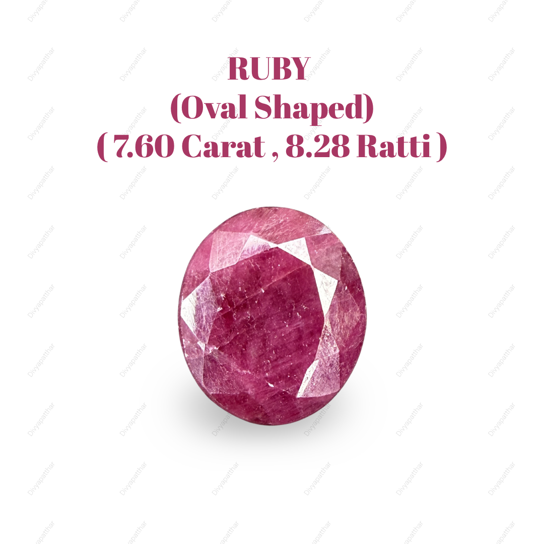 Natural Ruby (Manik) Gemstone – Oval Shape (7.60 Carat | 8.28 Ratti | 12.8 × 11.0 × 5.5 mm)